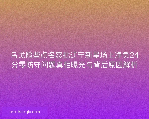 乌戈险些点名怒批辽宁新星场上净负24分零防守问题真相曝光与背后原因解析